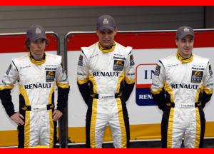 Renaults officielle Driver Development Team i 2009 består, foruden Marco Sørensen (midten), af italieneren Davide Valsecchi (til højre - deltager i GP2) og franskmanden Charles Pic (til venstre - GP2 eller World Series). Foto: ING Renault F1 Team.