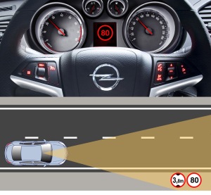 Opel Eye holder føreren opdateret om den aktuelle hastighedsgrænse og advarer, hvis bilen utilsigtet er ved at forlade vejbanen.